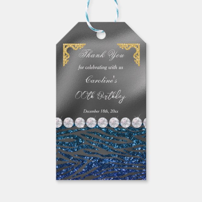 Étiquettes-cadeau Impression Chic Silver Foil Gold & Dark Blue Zebra (Devant)