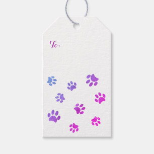 Étiquettes-cadeau Impression de traces de pattes rose violet bleu pe