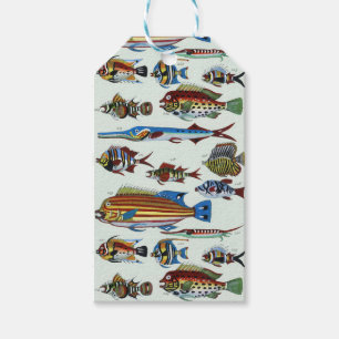 Étiquettes-cadeau Impression d'histoire naturelle de poissons exotiq