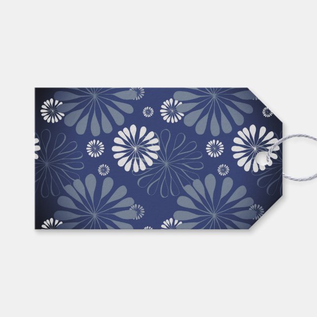 Étiquettes-cadeau Impression florale moderne bleu électrique (Devant (Horizontal))