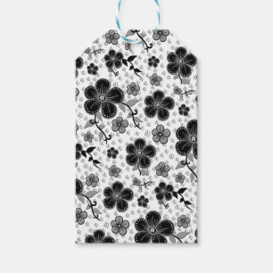Étiquettes-cadeau Impression florale noire et blanche
