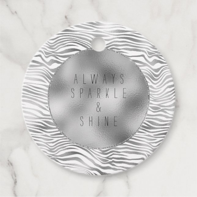 Étiquettes Cadeau Impression Glam Silver Zebra (Devant)