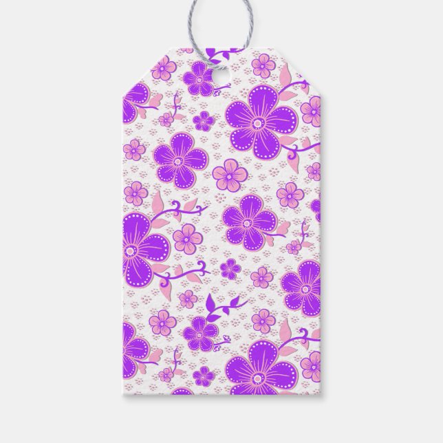 Étiquettes-cadeau Impression simple de fleurs aquarelles violettes e (Devant)
