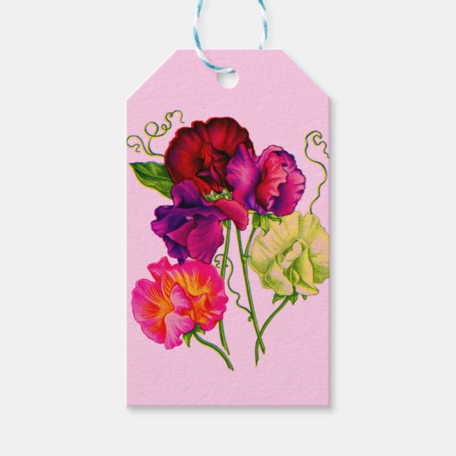 Étiquettes-cadeau imprimé de fleurs de pois doux (Devant)