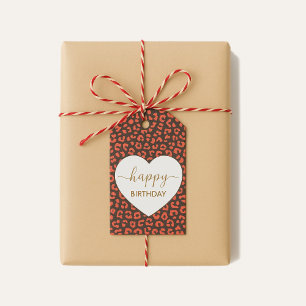 Étiquettes-cadeau Imprimé léopard marron corail Cœur Joyeux Annivers