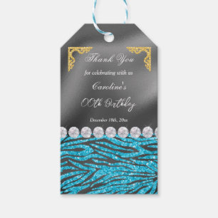 Étiquettes-cadeau Imprimez Chic Silver Foil Gold & Light Blue Zebra