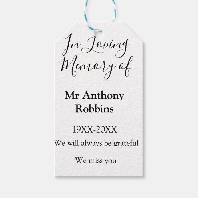 Étiquettes-cadeau In Love souvenir du nom funéraire conservation de  (Devant)
