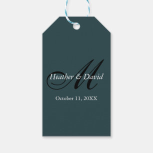 Étiquettes-cadeau Indigo Color Stylo mignon Monogram Mariage