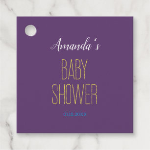 Étiquettes Cadeau Indigo Jaune Uni Moderne Minimaliste Baby Shower