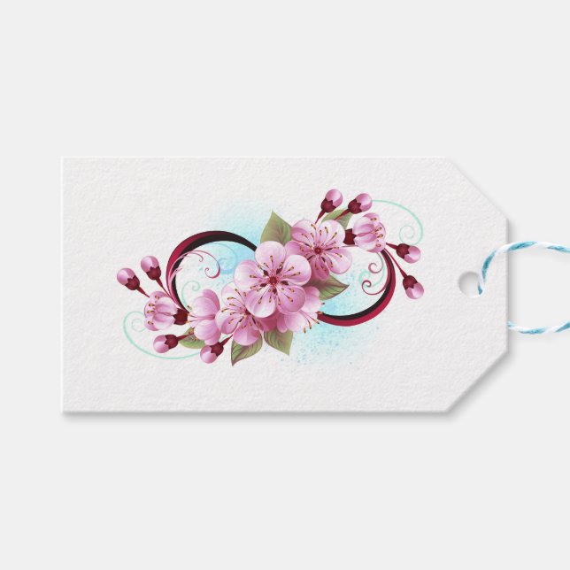 Étiquettes-cadeau Infinité avec les fleurs Sakura (Devant (Horizontal))