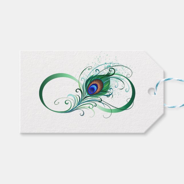 Étiquettes-cadeau Infinity Symbol with Peacock Feather (Devant (Horizontal))