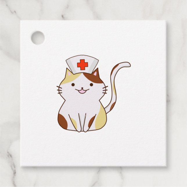 Étiquettes Cadeau Infirmière de chats Kawaii (Devant)