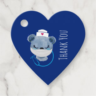 Étiquettes Cadeau Infirmière de l'ours mignonne portant un Merci de