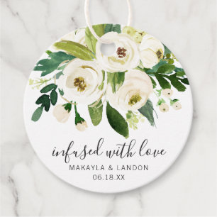 Étiquettes Cadeau Infusé Avec Amour Élégant Mariage Floral Blanc