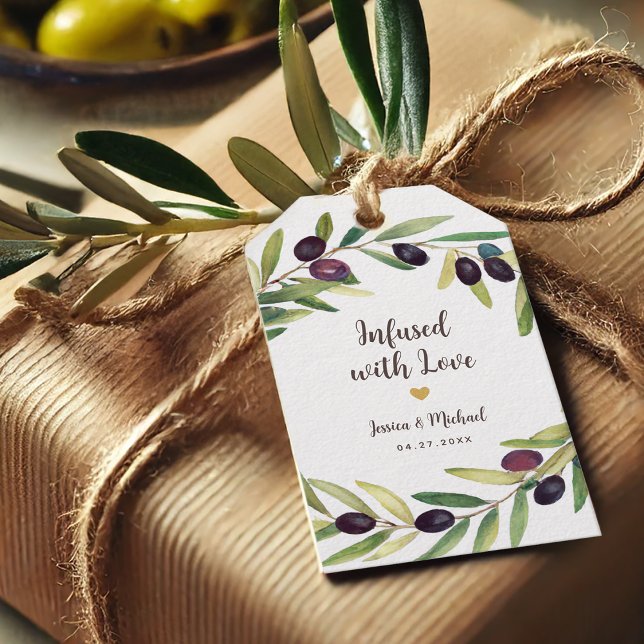 Étiquettes-cadeau Infusé avec amour Huile d'olive Mariage Faveurs Fo (Créateur téléchargé)
