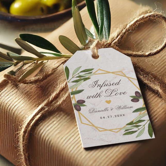 Étiquettes-cadeau Infusé avec amour Huile d'olive verdure Mariage Fa (Créateur téléchargé)