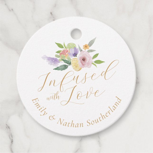Étiquettes Cadeau Infusé Avec L'Amour Citrus & Mariage Floral Monogr (Devant)