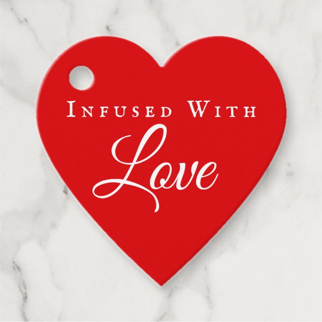 Étiquettes Cadeau Infusé par l'amour Mariage de coeur rouge (Devant)