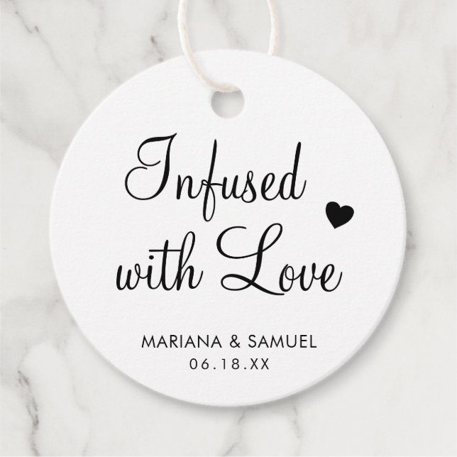 Étiquettes Cadeau Infusé par l'amour Mariage moderne noir et blanc (Devant)