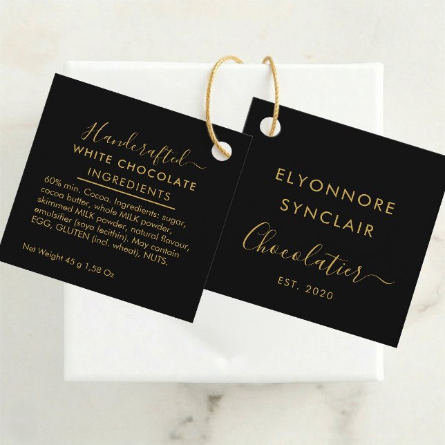 Étiquettes Cadeau Ingrédients du Chocolat Blanc Black Gold Script (Créateur téléchargé)