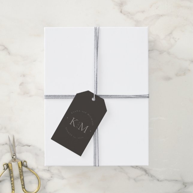 Étiquettes-cadeau Initiales de Mariage à neutre chic ID1020 (Avec de la ficelle)