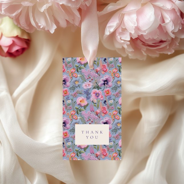 Étiquettes-cadeau Initiales de Mariage floral brodées Merci (Créateur téléchargé)