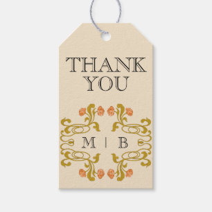 Étiquettes-cadeau Initiales du monogramme floral Art nouveau vintage