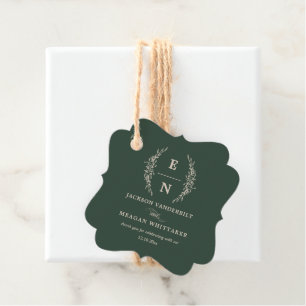 Étiquettes Cadeau Initiales empilées en vert forestier Mariage Monog