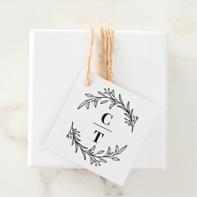 Étiquettes Cadeau Initiales fantaisistes MODIFIABLES COULEUR Monogra (En situation)