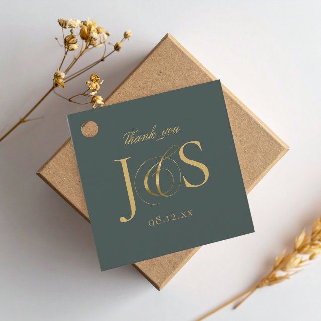 Étiquettes Cadeau Initiales Mariage Elegance Simple ID1022 vert (Créateur téléchargé)