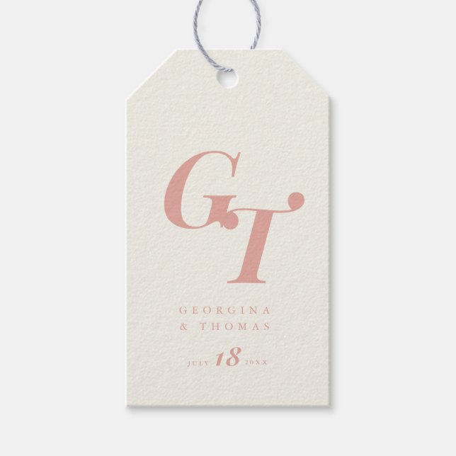 Étiquettes-cadeau Initiales minimales | Peach Blush Coral Modern Chi (Devant)