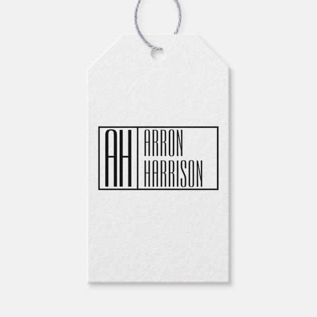 Étiquettes-cadeau Initiales minimes modernes et logo de nom (Devant)