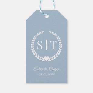 Étiquettes-cadeau Initiales monogramme bleu givré minimaliste