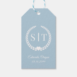 Étiquettes-cadeau Initiales Monogramme Bleu Hiver Doux