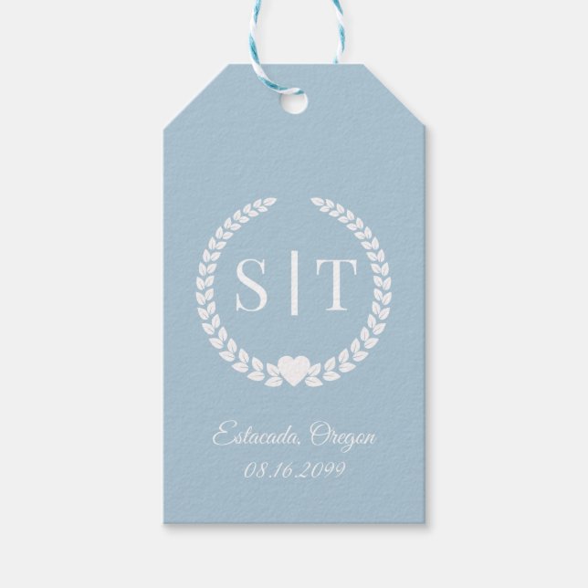 Étiquettes-cadeau Initiales Monogramme Bleu Hiver Doux (Devant)