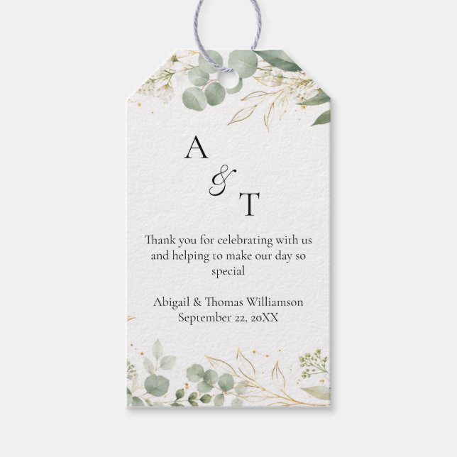 Étiquettes-cadeau Initiales Monogramme Eucalyptus Botaniques Mariage (Devant)