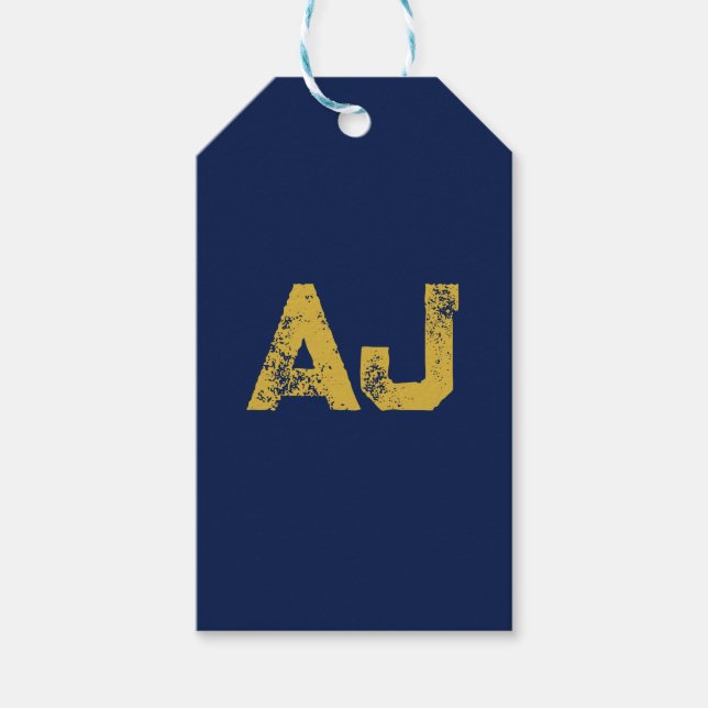 Étiquettes-cadeau Initiales Monogramme Or & Bleu Simple (Devant)