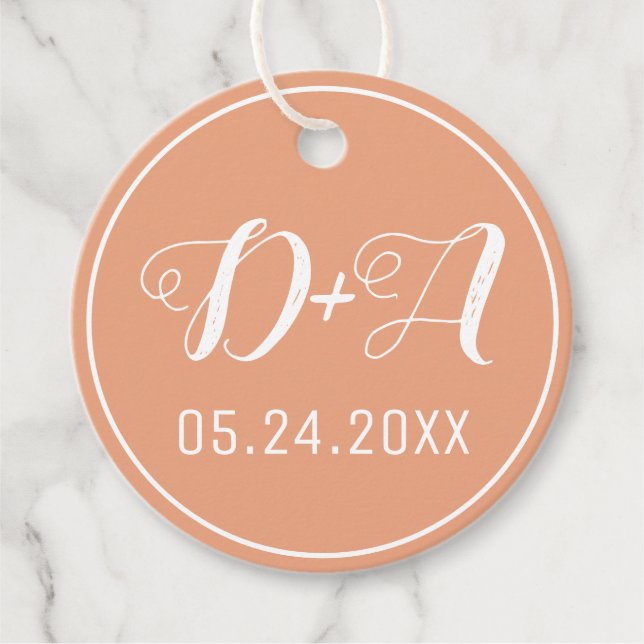 Étiquettes Cadeau Initiales simples et élégantes mariage de pêche (Devant)