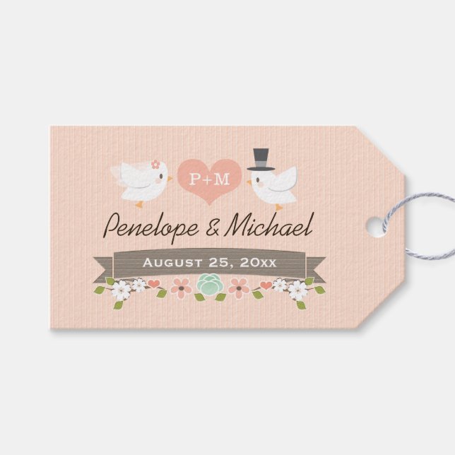 ÉTIQUETTES-CADEAU INSÉPARABLES MONOGRAMMÉS BLUSH DOVE MERCI (Devant (Horizontal))