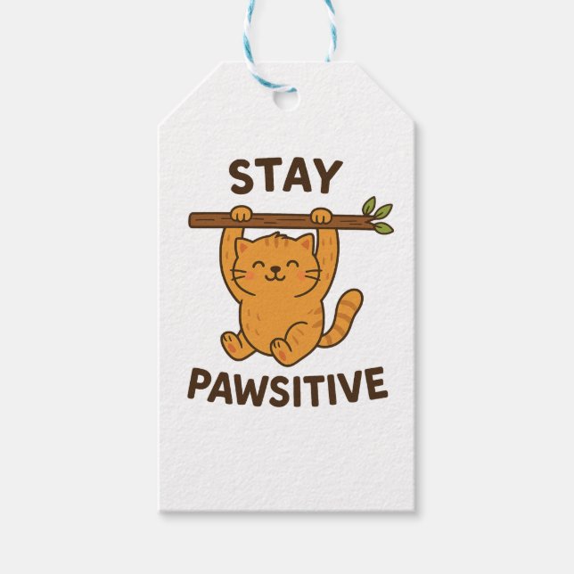 Étiquettes-cadeau  Inspiring "Stay pawsitive" Quote Print (Devant)