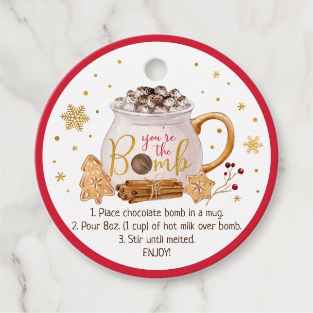 Étiquettes Cadeau Instruction sur la bombe à chocolat chaud (Devant)