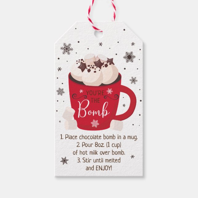 Étiquettes-cadeau Instruction sur la bombe à chocolat chaud (Devant)