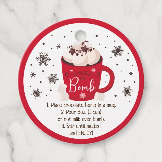 Étiquettes Cadeau Instruction sur la bombe à chocolat chaud (Devant)