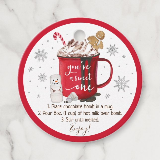 Étiquettes Cadeau Instruction sur la bombe à chocolat chaud (Devant)