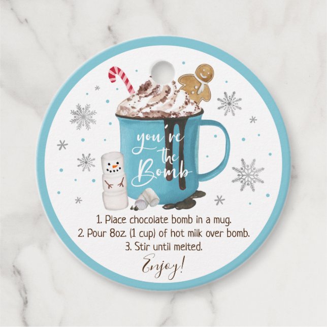 Étiquettes Cadeau Instruction sur la bombe à chocolat chaud (Devant)