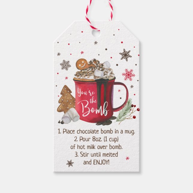 Étiquettes-cadeau Instruction sur la bombe à chocolat chaud (Devant)
