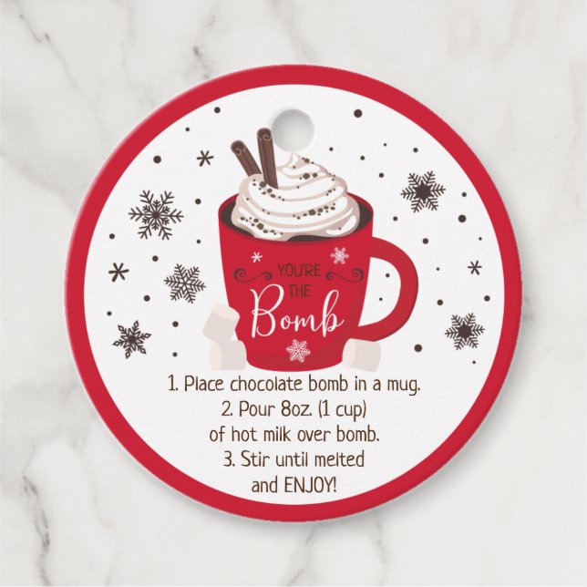 Étiquettes Cadeau Instruction sur la bombe à chocolat chaud (Devant)