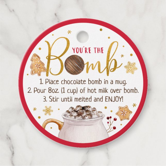 Étiquettes Cadeau Instruction sur la bombe à chocolat chaud (Devant)