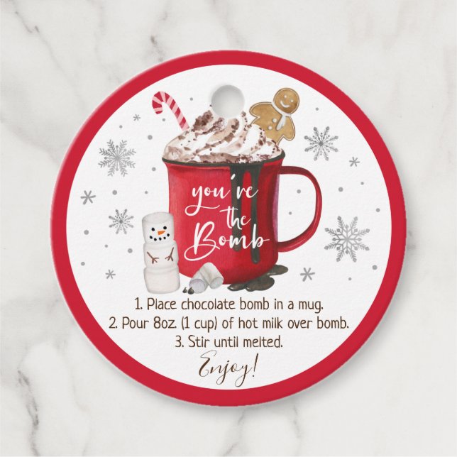 Étiquettes Cadeau Instruction sur la bombe à chocolat chaud (Devant)