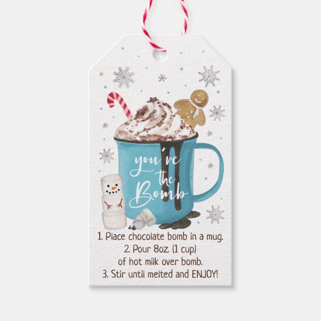 Étiquettes-cadeau Instruction sur la bombe à chocolat chaud (Devant)